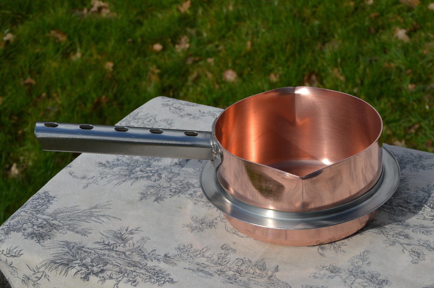 Vintage Copper Sugar Pan Quality Made Chocolate Patisserie Poacher Bain Marie Good Sized Professional French Pan Steel Skirt 18cm 7 inch