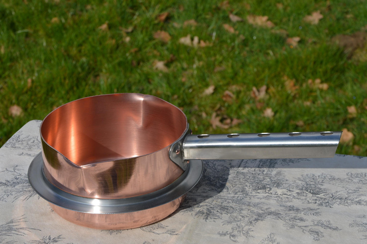 Vintage Copper Sugar Pan Quality Made Chocolate Patisserie Poacher Bain Marie Good Sized Professional French Pan Steel Skirt 18cm 7 inch