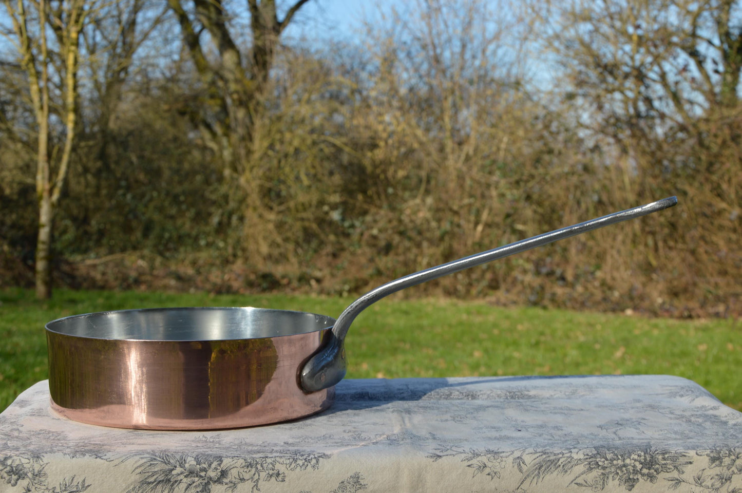 26cm 1.6MM New Tin French Vintage Big Copper Pan 10.5" Professional Reserved Saute Pan Cast Iron Handle French Copper Normandy Kitchen