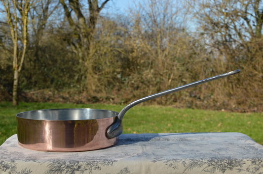 26cm 1.6MM New Tin French Vintage Big Copper Pan 10.5" Professional Reserved Saute Pan Cast Iron Handle French Copper Normandy Kitchen