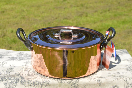 New NKC Copper 24 cm Stew Pot Bassine a Ragoût Casserole Marmite Faitout Dutch Oven Traditionally Made Normandy Kitchen 24cm 9.5" Tin lined