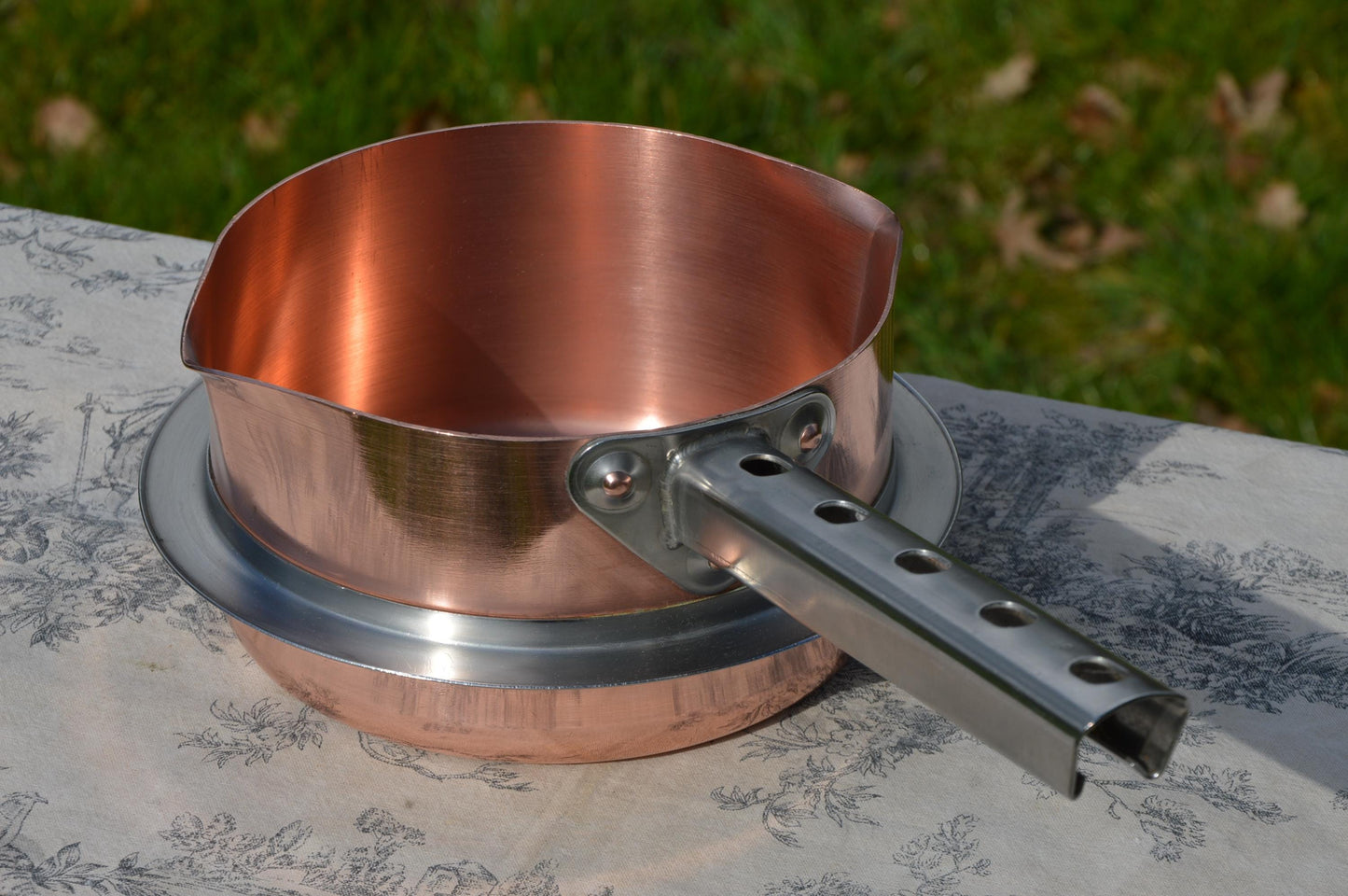 Vintage Copper Sugar Pan Quality Made Chocolate Patisserie Poacher Bain Marie Good Sized Professional French Pan Steel Skirt 18cm 7 inch