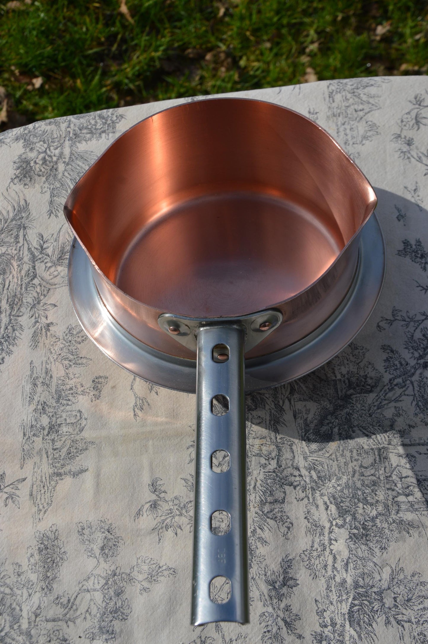 Vintage Copper Sugar Pan Quality Made Chocolate Patisserie Poacher Bain Marie Good Sized Professional French Pan Steel Skirt 18cm 7 inch