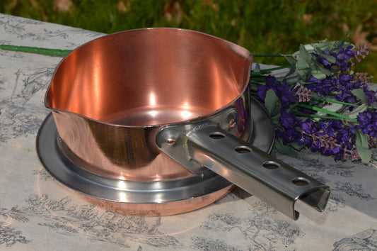 Vintage Copper Sugar Pan Quality Made Chocolate Patisserie Poacher Bain Marie Good Sized Professional French Pan Steel Skirt 16cm 6 1/4 inch